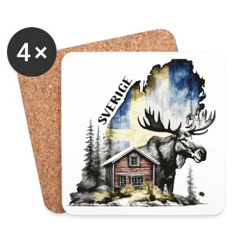 Sverige - Suède - Moose - Maison de la Suède - Dessous de verre (lot de 4) - blanc - Devant