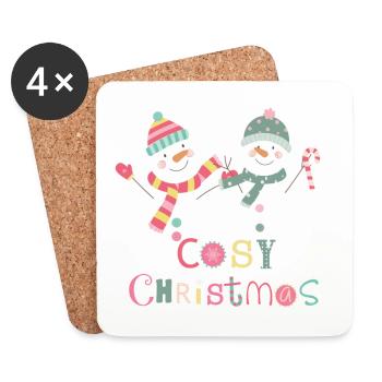 Fun Winter Snowman Colorful Cozy Christmas - Coasters (set of 4) - white - Front