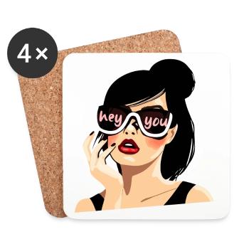 Sunglasses Style"Hey You" Illustration - Coasters (set of 4) - white - Front