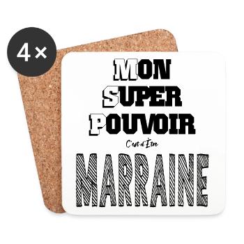 Mon Super Pouvoir Etre Marraine - Dessous de verre (lot de 4) - blanc - Devant