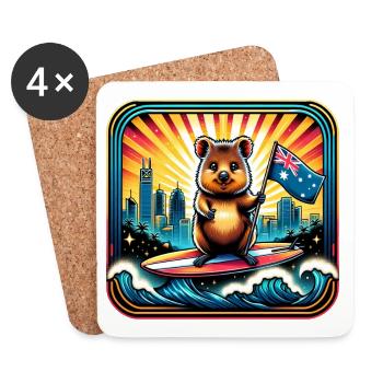 Quokka Australien Surfer Design - Untersetzer (4er-Set) - Weiß - Vorne