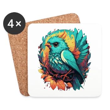 Blauer süßer gezeichneter Vogel - Untersetzer (4er-Set) - Weiß - Vorne