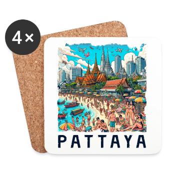 Design de plage de Pattaya en Thaïlande - Dessous de verre (lot de 4) - blanc - Devant