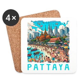 Design de plage de Pattaya en Thaïlande - Dessous de verre (lot de 4) - blanc - Devant