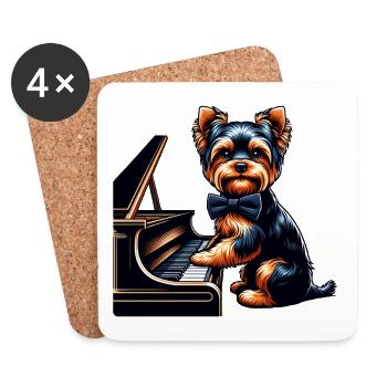 Yorkshire Terrier Piano Klavier - Untersetzer (4er-Set) - Weiß - Vorne