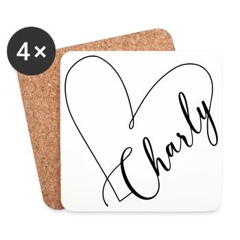 Charly Name Heart Line - Coasters (set of 4) - white - Front