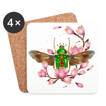 Stephanorrhina guttata species with magnolia - Coasters (set of 4) - white - Front