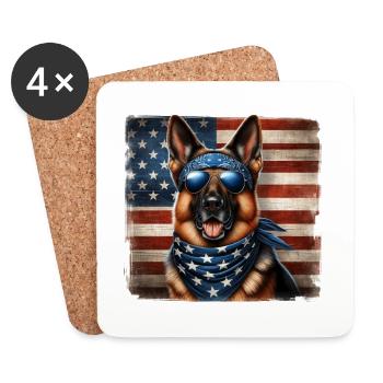 Schäferhund mit USA Flagge - Untersetzer (4er-Set) - Weiß - Vorne