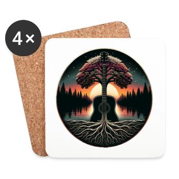 Guitare abstraite dans la forêt - Dessous de verre (lot de 4) - blanc - Devant