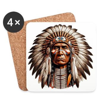 Amérindien Peau rouge d’Amérique - Dessous de verre (lot de 4) - blanc - Devant