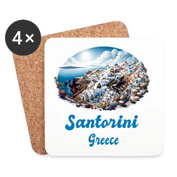 Santorin, Grèce, voyage au volcan Akrotiri - Dessous de verre (lot de 4) - blanc - Devant