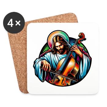 Musique pour violoncelle, design Jésus Christ - Dessous de verre (lot de 4) - blanc - Devant