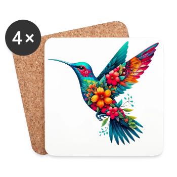 Colibri décoré de fleurs - Dessous de verre (lot de 4) - blanc - Devant