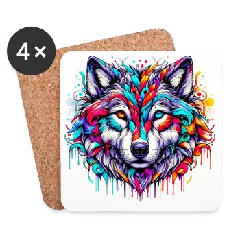 Loup - Dessous de verre (lot de 4) - blanc - Devant