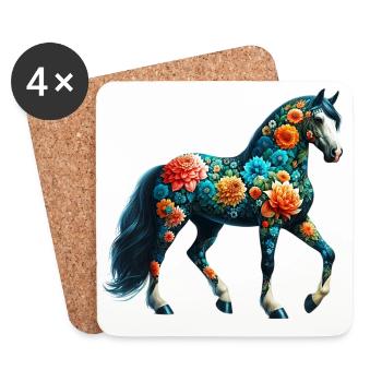 Horse decorated with flowers - Coasters (set of 4) - white - Front