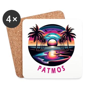 Patmos, Grèce, vacances, plage, coucher de soleil - Dessous de verre (lot de 4) - blanc - Devant