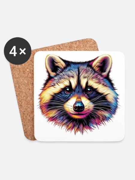 Waschbär - Untersetzer (4er-Set) - Weiß