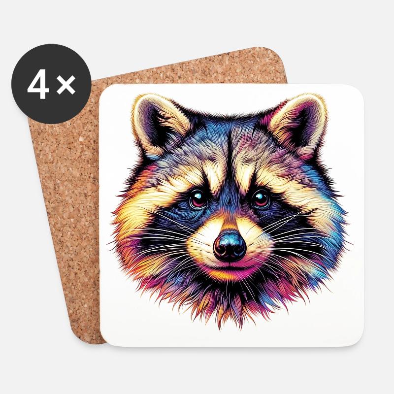 Waschbär - Untersetzer (4er-Set) - Weiß