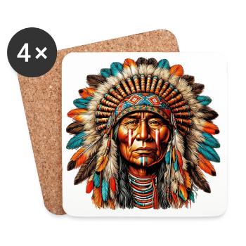 Amérindien Peau rouge d’Amérique - Dessous de verre (lot de 4) - blanc - Devant