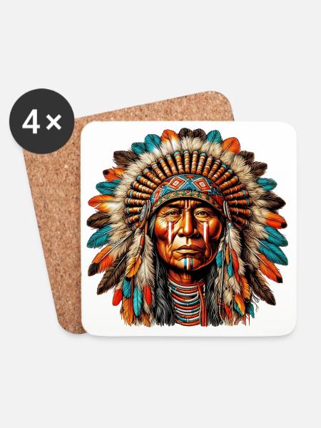 American Indian American Red Skin - Coasters (set of 4) - white