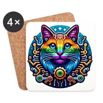Mechanical Rainbow Cat - Untersetzer (4er-Set) - Weiß - Vorne