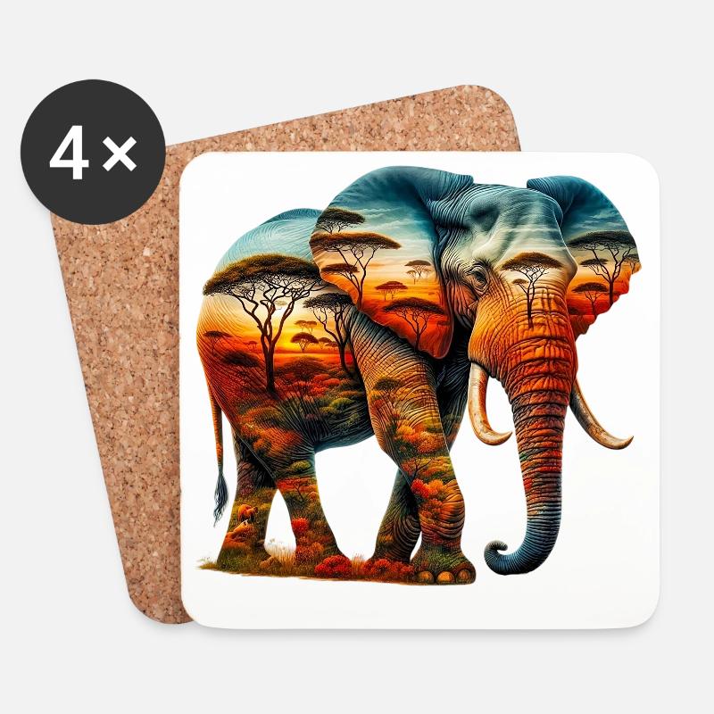 Elefant - Untersetzer (4er-Set) - Weiß