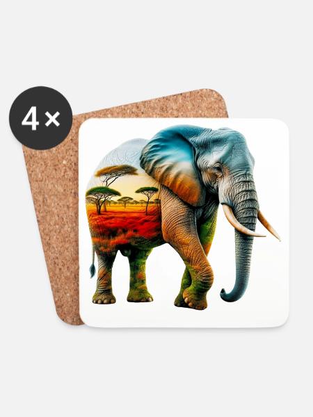 Elefant - Untersetzer (4er-Set) - Weiß