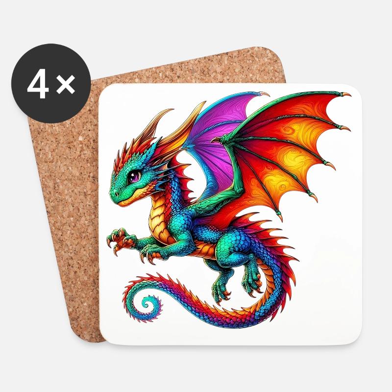 Drache - Untersetzer (4er-Set) - Weiß