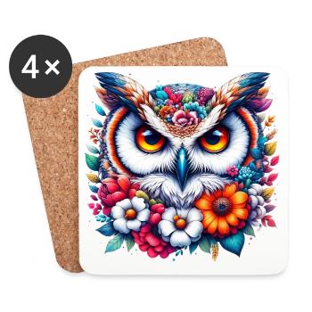 Owl decorated with flowers - Coasters (set of 4) - white - Front
