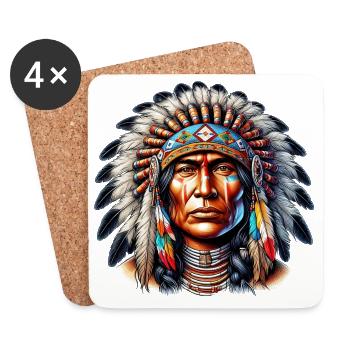 Amérindien Peau rouge d’Amérique - Dessous de verre (lot de 4) - blanc - Devant