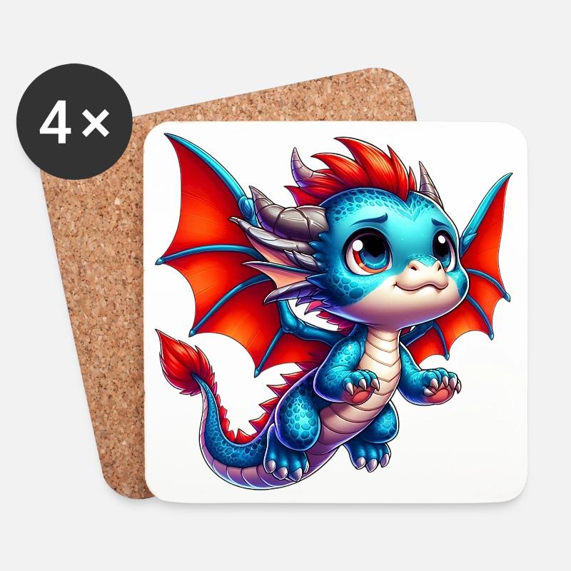 Drache - Untersetzer (4er-Set) - Weiß