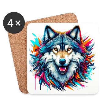 Loup - Dessous de verre (lot de 4) - blanc - Devant