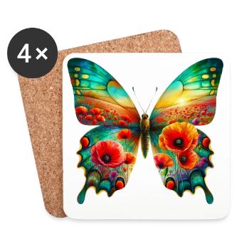 Butterfly flowers poppy poppy field - Coasters (set of 4) - white - Front