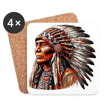 Amérindien Peau rouge d’Amérique - Dessous de verre (lot de 4) - blanc - Devant