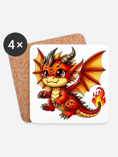 Drache - Untersetzer (4er-Set) - Weiß