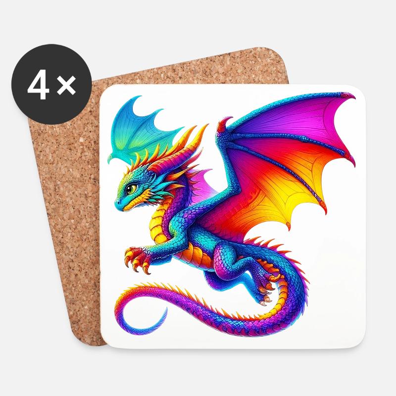 Drache - Untersetzer (4er-Set) - Weiß