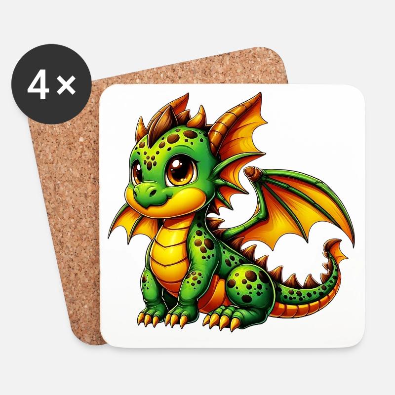 Drache - Untersetzer (4er-Set) - Weiß