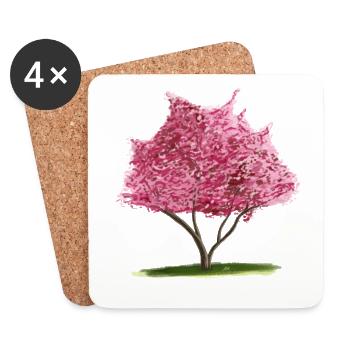Cherry Sakura Pink Floral Tree - Coasters (set of 4) - white - Front