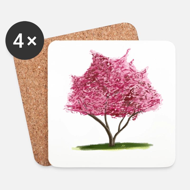 Cherry Sakura Pink Floral Tree - Coasters (set of 4) - white
