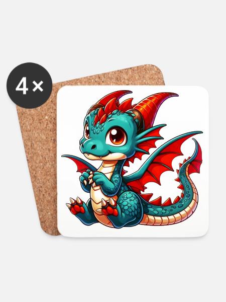 Drache - Untersetzer (4er-Set) - Weiß