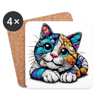 Cat - Coasters (set of 4) - white - Front