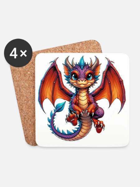 Drache - Untersetzer (4er-Set) - Weiß