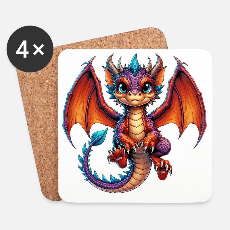 Drache - Untersetzer (4er-Set) - Weiß