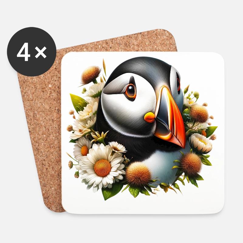 Papageitaucher - Untersetzer (4er-Set) - Weiß