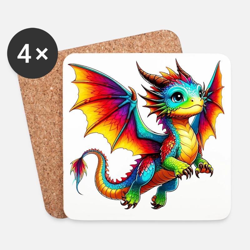 Drache - Untersetzer (4er-Set) - Weiß