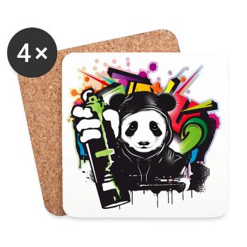 funny panda bear with graffiti and spray can - Coasters (set of 4) - white - Front