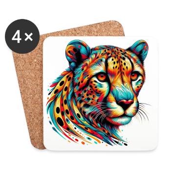 Guépard - Dessous de verre (lot de 4) - blanc - Devant