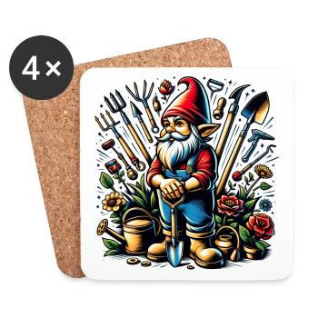 Nain de jardin coloré et vivant entouré d’outils - Dessous de verre (lot de 4) - blanc - Devant