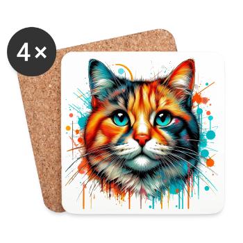 Katze - Untersetzer (4er-Set) - Weiß - Vorne