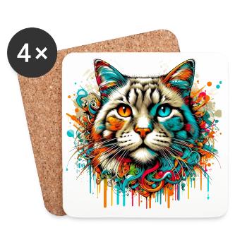 Cat - Coasters (set of 4) - white - Front